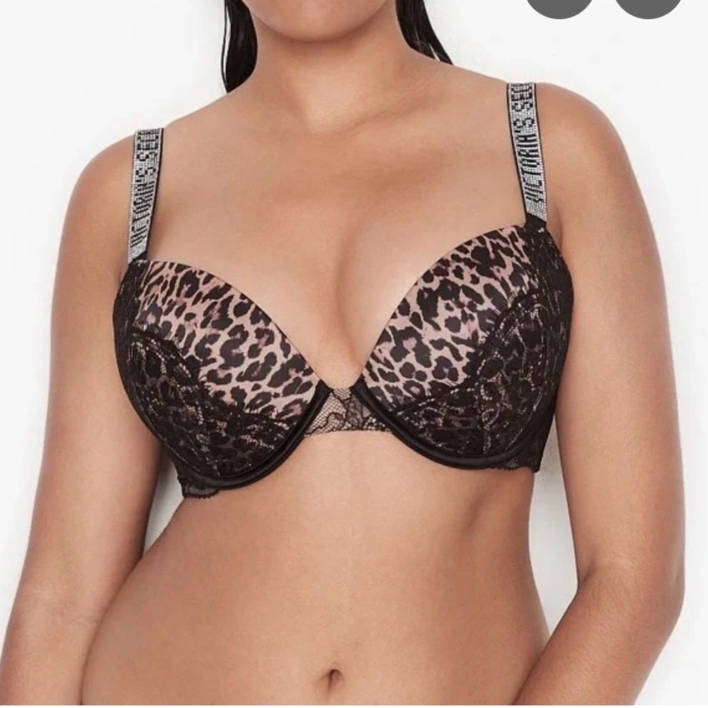 Victoria's Secret Leopard Lace Push-Up Bra — Black/Tan